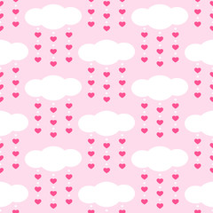 Set of cute retro primitive seamless patterns with clouds and hearts