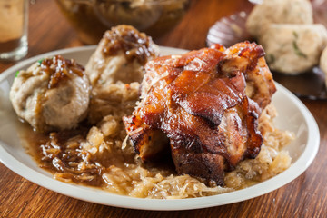 Pork knuckle with fried sauerkraut
