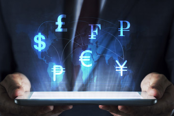 Energy sources concept on tablet with hologram