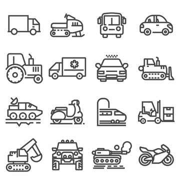 Vector line vehicles icons set