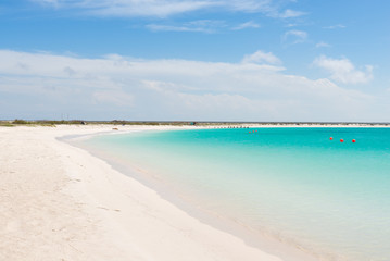 Fototapeta na wymiar Beautiful beach with colorful water in Key Horseshoe, at La tortuga Island, in the Caribbean Sea