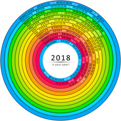 Simple monthly and daily 2018 calendar. Vector colorful swirl shape.