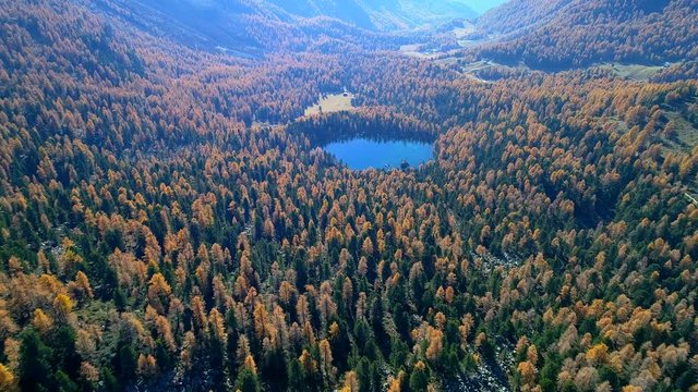Aerial 4K - Val di Campo - Engadina (CH) - Vista autunnale del Lago Saoseo 