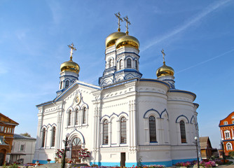 Fototapeta na wymiar View of the Cathedral of the Tikhvin Icon of the Mother of God
