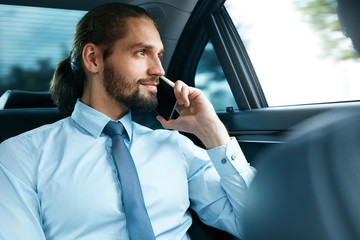 Businessman Working In Car And Calling On Phone.