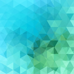 Fototapeta premium Geometric pattern, triangles vector background in green and blue tones. Illustration pattern