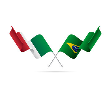 Italy and Brazil flags crossed. Vector illustration.