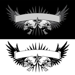 Skull wings with banner tattoo style vector graphic
