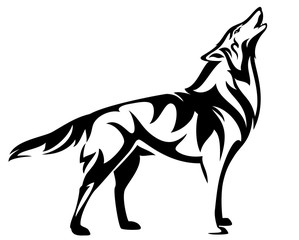 standing howling wolf black and white vector design