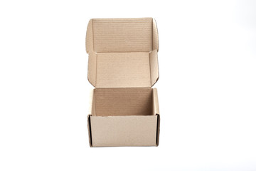 Opened cardboard box for packaging on a white background.