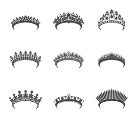Cartoon Silhouette Black Tiara Set. Vector © bigmouse108