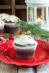 Chocolate cupcakes with candy cane
