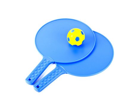 Beach tennis rackets with ball  isolated on a white background.
