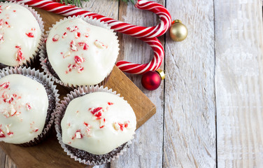 Chocolate cupcakes with candy cane