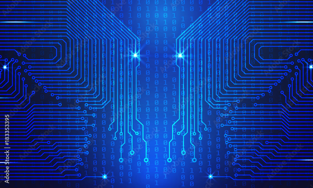 Aufkleber Circuit Board Blue Hi Tech Metrix Concept Vector Background. Abstract Vertical Encoder And Decoder Binary Number Code Pattern