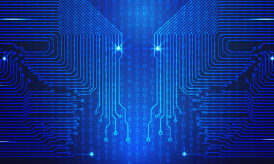 Circuit Board Blue Hi Tech Metrix Concept Vector Background. Abstract Vertical Encoder And Decoder Binary Number Code Pattern