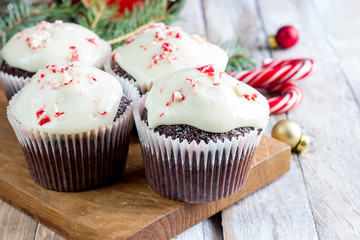Chocolate cupcakes with candy cane