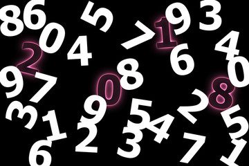 Happy New Year 2018 design with neon pink color on many number.