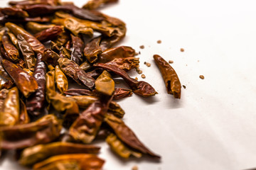 Lot of dried chili as a food background. Cayenne pepper or paprika