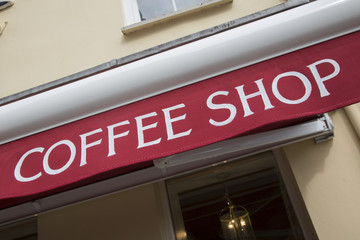 Red and White Coffee Shop Sign