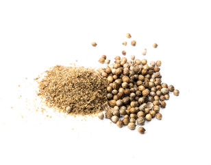 Koriander Samen und Pulver isoliert