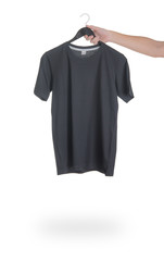 Set blank t-shirt on wooden table