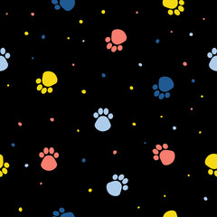 Abstract dog paw seamless pattern background. Childish simple hand drawn art for design card, veterinarian office wallpaper, album, scrapbook, holiday wrapping paper, bag print, t shirt etc.
