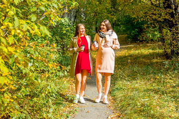 Pregnant woman walking in a park