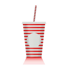 Plastic fastfood cup for beverages with straw. Plastic cup mockup