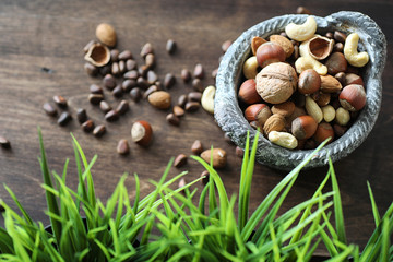 tasty nuts on a wooden table
