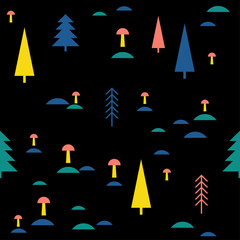 Abstract forest seamless pattern background. Childish simple hand drawn cover for design card, wallpaper, album, scrapbook, holiday wrapping paper, textile fabric, bag print, t shirt etc.