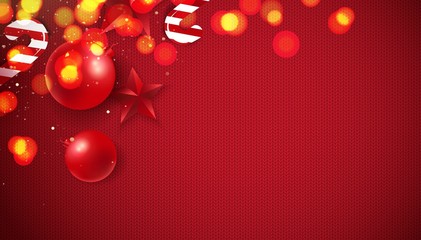 Abstract Background of Christmas Red Knitted Pattern with christmas lights and decorations. Vector illustration