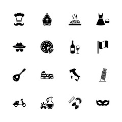 Italian icons - Expand to any size - Change to any colour. Flat Vector Icons - Black Illustration on White Background.