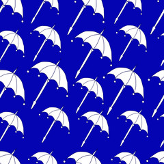 Fototapeta na wymiar cartoon open umbrella seamless pattern on a blue background