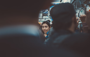 Beautiful japanese woman in the metro station