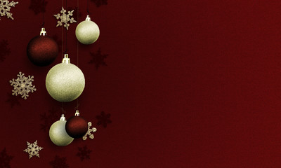 Merry Christmas - background with gold glitter snowflakes and baubles ( xmas , holiday new year )