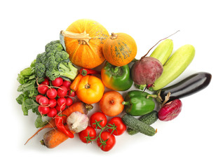 Naklejka na ściany i meble Group of fresh vegetables on white background