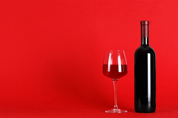 wine bottle with a glass