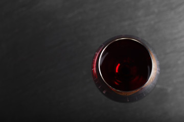 wine in a glass top view
