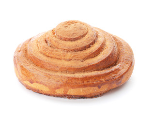 Sweet cinnamon roll on white background