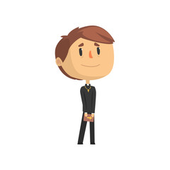 Priest character standing with bible, catholic preacher, holy father cartoon vector illustration