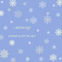Christmas greeting card snowflakes lettering on a blue background