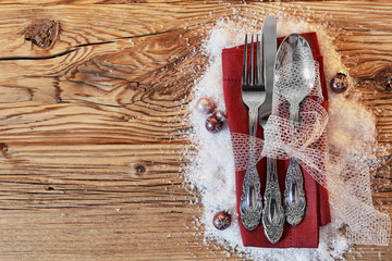 Festive Christmas place setting with copy space