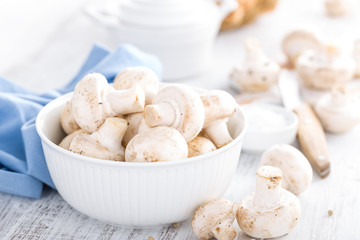 Fresh champimgon mushrooms, raw fungi