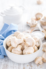 Fresh champimgon mushrooms, raw fungi