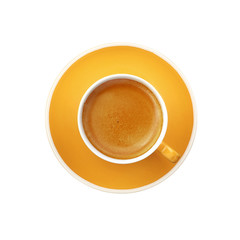 Espresso yellow cup and saucer isolated on white
