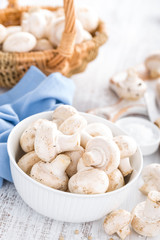 Fresh champimgon mushrooms, raw fungi