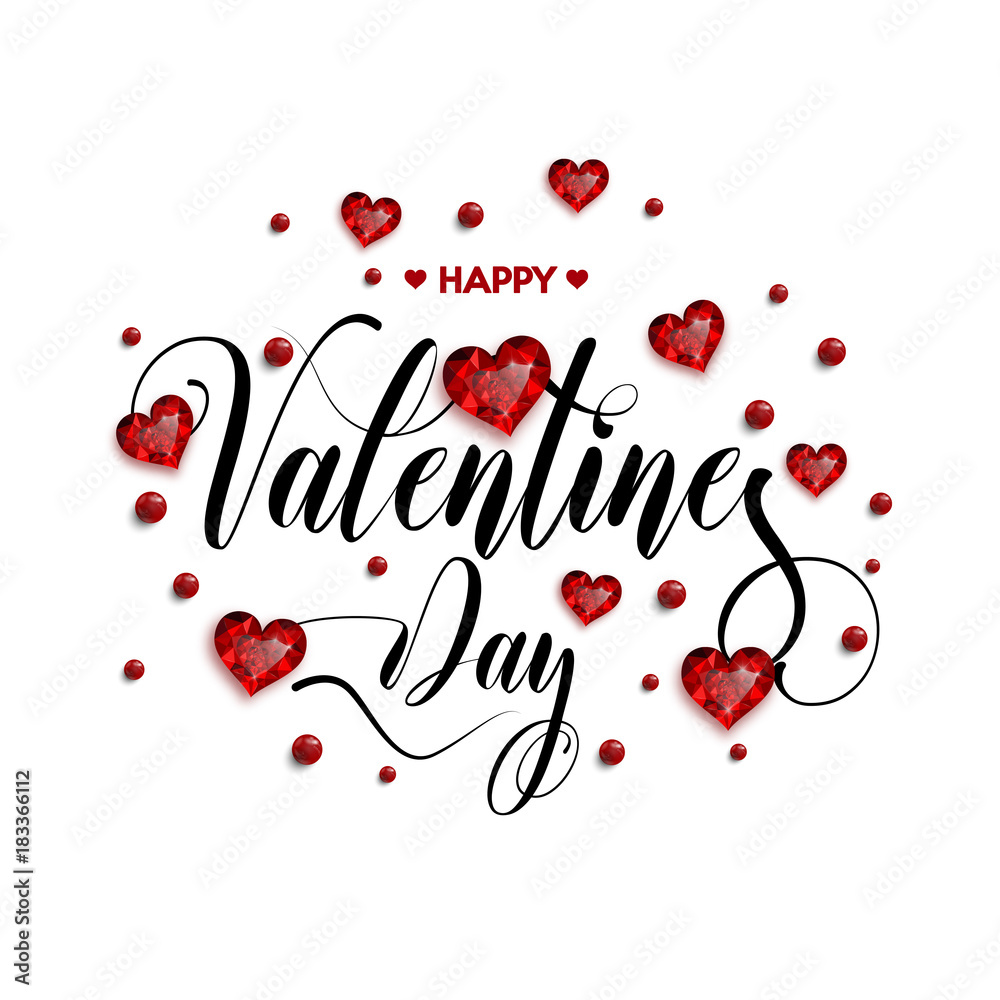 Canvas Prints happy valentine's day inscription decorated with red hearts. vector illustration.