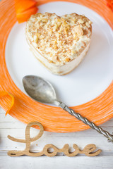 Beautiful cake in form of heart - dessert for Valentine's day.