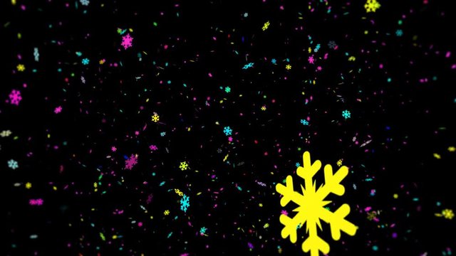 Colorful Snowflakes on PNG Alpha background.Good happy holiday template.Merry Christmas and Happy New Year.Zoom in animation.Fly through beautiful snowflakes. Type 4